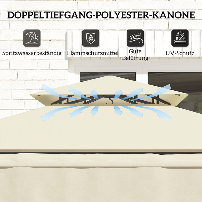 Газонний павільйон для барбекю 242x149x248 см, водовідштовхувальний, вогнестійкий, з подвійним дахом, бежевий