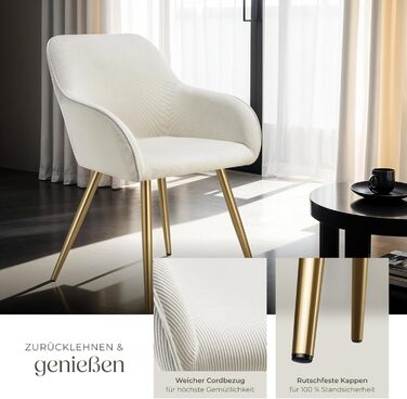 Тектейк® 4 шт. Крісла для їдальні/вітальні з підлокітниками, м'які, Cord, Loungesessel, для кухні, офісу - Кремовий/Золотий набір 4 шт.