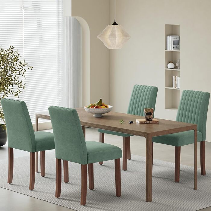 COLAMY Комплект обідніх стільців для їдальні (зелені, 4 шт.) з м'яким сидінням та спинкою, для кухні, ресторану, з дерев'яними ніжками