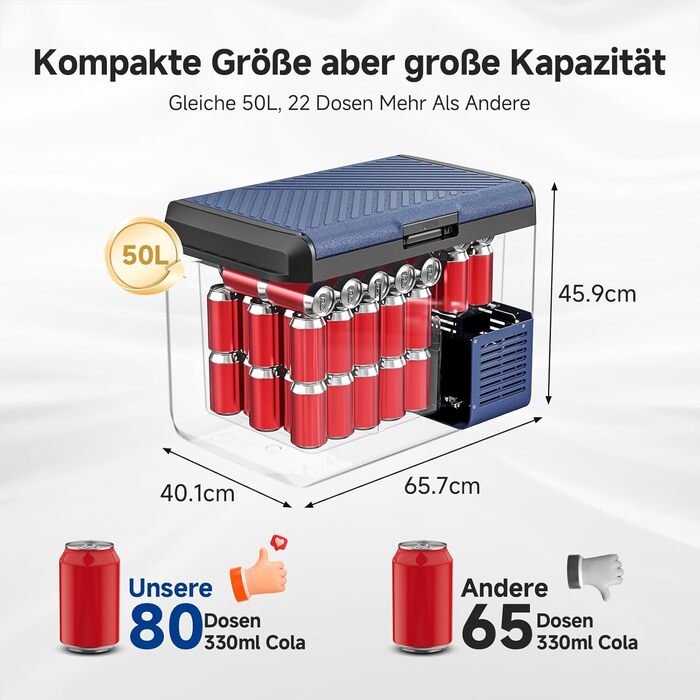 Автомобільний холодильник AAOBOSI 50л: Електричний компресорний кулер IPX4, -20°C/+20°C для авто, вантажівки, кемпінгу, подорожей