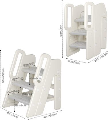 Триттлер Hoopyosms для дітей, 2/3-рівневий, регульована висота, складна конструкція, з поручнями, антиковзаюча поверхня, для ванної та кухні, сірий