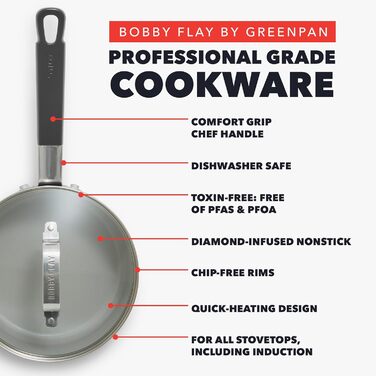 Набір посуду GreenPan x Bobby Flay 13 предметів: професійний алюміній, керамічне антипригарне покриття без PFAS/PFOA, індукційний, силіконовий ручка, безпечний для миття в посудомийній машині (каструля 2.53 л з кришкою, сірий (Графіт//Nature's Deligh