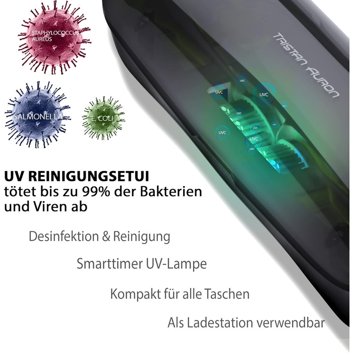 Електрична зубна щітка Tristan Auron SonicMaster, 55 000 вібрацій, 5 режимів, 60 днів акумулятора, UV-стерилізатор, 6 насадок, чорна