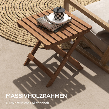 Outsunny Side Table Outdoor, Набір з 2 садових столів, Складаний кемпінговий стіл з дерева, Розкладний стіл для саду, Балкона, Тик, 45 x 45 x 45 см