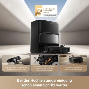 Робот-пилосос Mova V50 Ultra з функцією миття, 24000 Па, 6 см перешкода, навігація Liftable, RGB AI, LED, 80°C гаряча вода, 63°C сушка, DuoSolution, Tricut, чорний