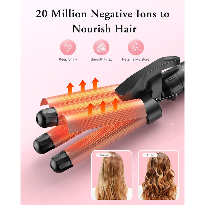 Набір для створення локонів BESTOPE PRO 5 в 1 з LED-дисплеєм: 3 насадки, регулювання температури, рукавичка, кліпси, рожеве золото