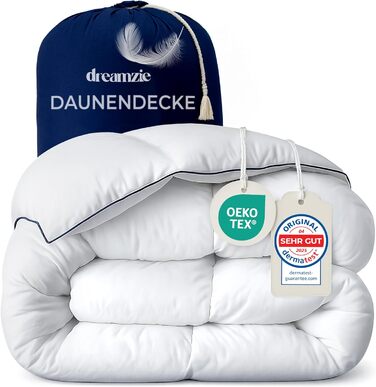 Пухова ковдра Dreamzie 200x200 см - тепла зимова ковдра з пуху та пера, сертифікована за турботою про тварин (450 gsm)