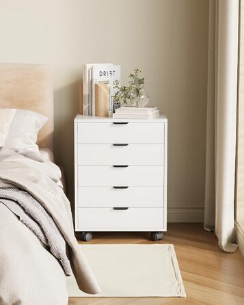 Шафа-тумбочка ELUCHANG з 5 висувними ящиками, мобільна, для офісу та дому, біла