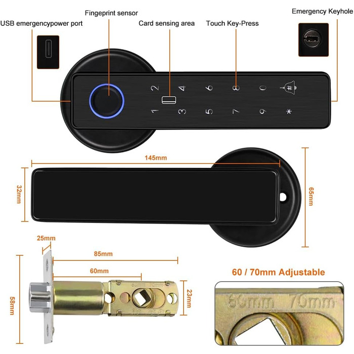 Розумний дверний замок FUSYTULY відбиток пальця, RFID, безключовий ключ, APP, пароль, пульт дистанційного керування, ручка 5-в-1, 13,56 МГц