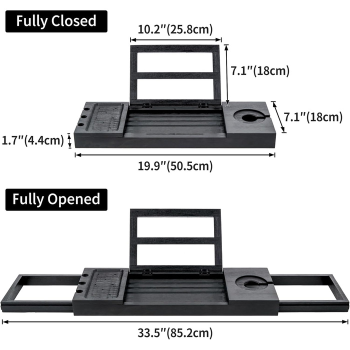 Підставка для ванни Utoplike з бамбука, регульована, органайзер для ванної кімнати з тримачем для книги, планшета, келиха, чашки, рушника, чорного кольору, 50.5 x 18 x 4.4 см
