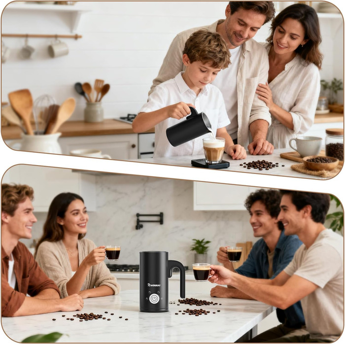 Електричний спінювач молока 5-в-1, 600W, для гарячого та холодного молока, об'єм 350 мл, з антипригарним покриттям, для капучино, лате, гарячого шоколаду (з нержавіючої сталі)