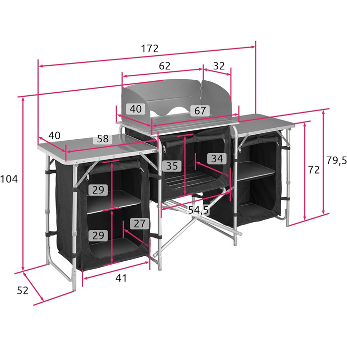 Кемпінгова кухня Tectake, складна кемпінгова шафа, кухня для подорожей, кухонна шафа зі стільницею та відсіками для зберігання для кухні на відкритому повітрі, тент, караван або автомобільний кемпінг із сумкою для перенесення