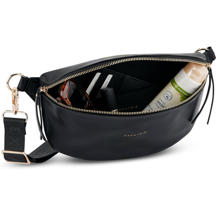 Поясна сумка Expatri Fanny Pack Women Black - Alice Medium - Сумка на пояс для фестивалю, подорожей та повсякденного життя з веганської шкіри - Нагрудна кишеня Стильний - Водовідштовхувальний