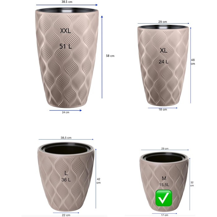 Квітчар MELTOM Blumenkübel: декоративний горщик для квітів з винімним вкладишем, кругла форма, 3D ефект, колір Taupe (M)