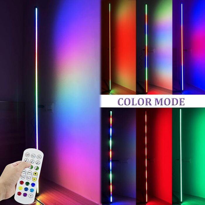 Кутовий торшер YOSION RGB LED, синхронізація музики, зміна кольору, затемнення - 145 см для вітальні/ігрової кімнати