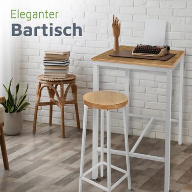 Барний стіл BeFair з дуба та білого кольору, 60x60 см, індустріальний дизайн, металеві ніжки, з підніжкою