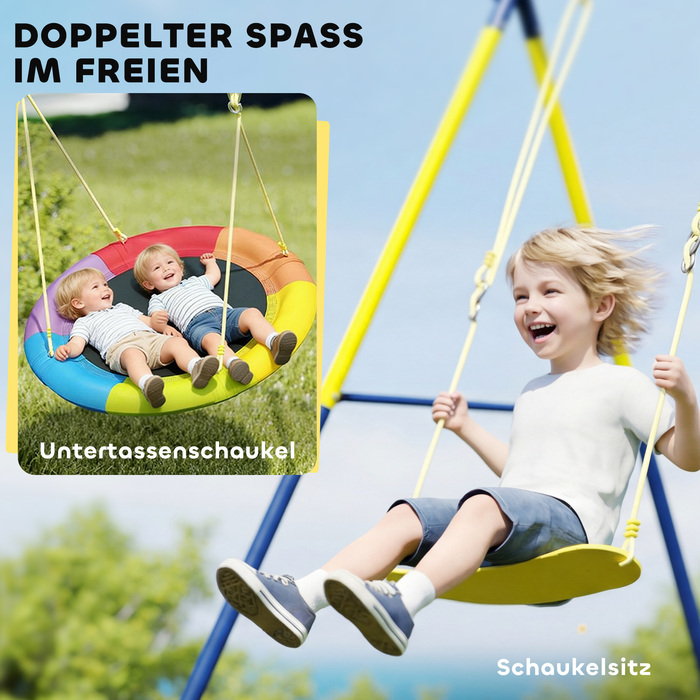 Набір гойдалок для дітей: гойдалка-гніздо, гойдалка-сидіння на ременях, регульоване канатне кріплення, для дітей 3-8 років, розмір 265x160x178 см, багато кольорів