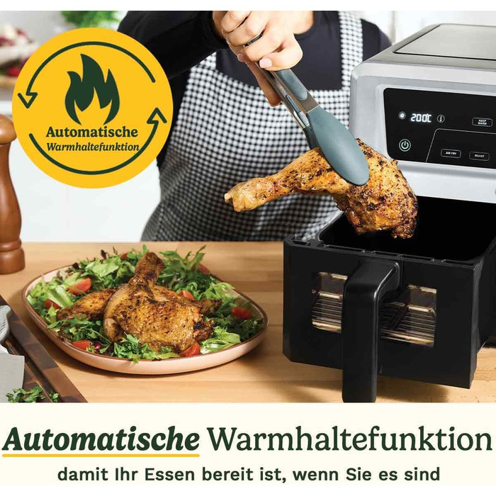 Фритюрниця Cuisinart XXL 10.4L з двозонним нагріванням | Без PFAS та хімікатів | Для смаження, грилю, випікання, дегідратації та підтримання тепла | 2 x 5.2L, 8+ порцій | Знімні деталі з нержавіючої сталі (2 камери)