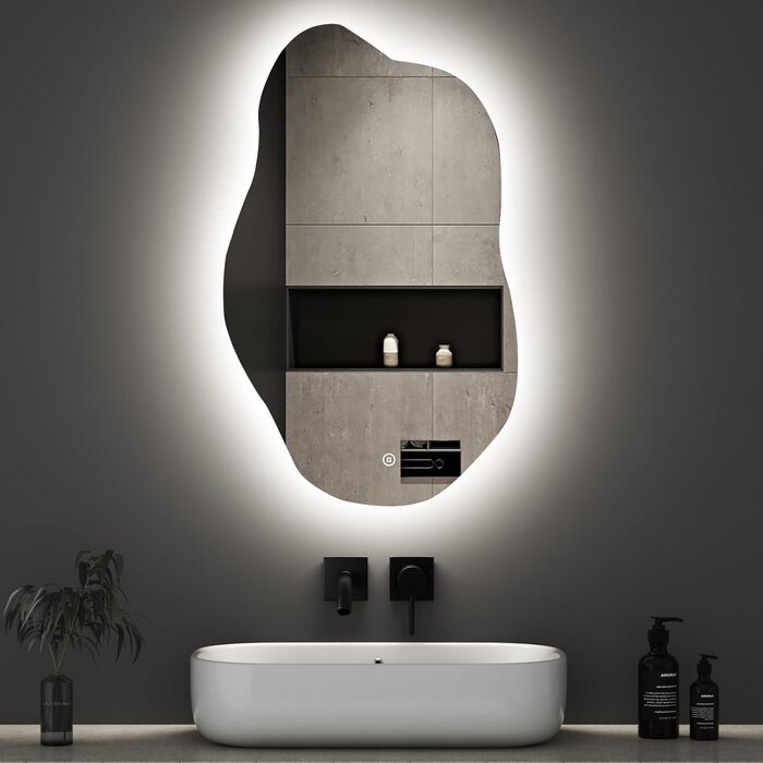 Дзеркало для ванної кімнати Boromal з підсвічуванням, овальне LED, 50x90 см, сенсорне керування, диммування, 3 кольори світла, стиль Jy02