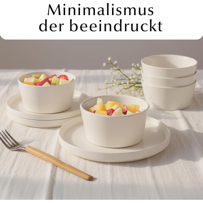 Набір посуду Miamio для 8 осіб (24 шт.) з кераміки, сучасний дизайн, безпечний для миття в посудомийній машині та використання в мікрохвильовій печі, білий, преміум-якість