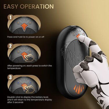 Електричні грілки для рук 2 шт. з підзарядкою USB, портативні кишенькові грілки 2-в-1 з 3 режимами нагріву, до 24 годин тепла, багаторазові, для активного відпочинку взимку (чорний, магнітні)