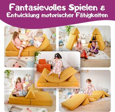 Linodino® дитяче ігрове крісло-диван з м'яких кубиків | Дитячий диванчик та куточок для ігор | Кубики для дітей | Сертифікат Oeko-Tex 100 | Бджолиний колір