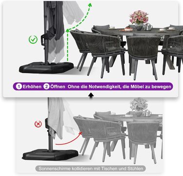 Парасолька від сонця PURPLE LEAF 350x350 см, велика садовий ампельний зонт з рукояткою, поворотом на 360° та хрестою основою для тераси та балкона, сіра