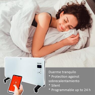 Електричний конвектор ECODE® з настінним кріпленням та пультом керування, термостатом, 1500W, керування через додаток, панель опалення з ніжками