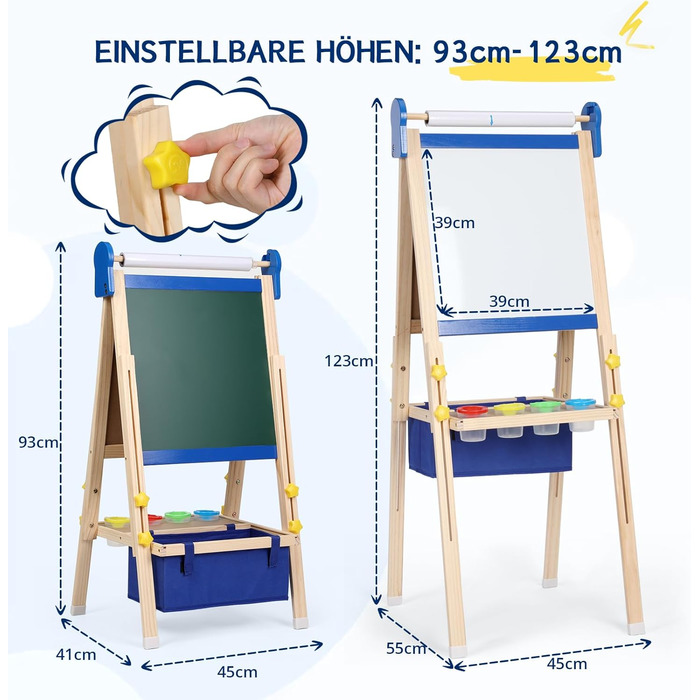 Дитячий мольберт 3-1 магнітна дошка та дошка, зберігання, аксесуари, синій, подарунок для дітей