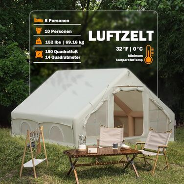 Надувний кемпінговий намет з димоходом та вікном, для 2-10 осіб з насосом, Oxford тканина, швидкозбірний, багатосезонний