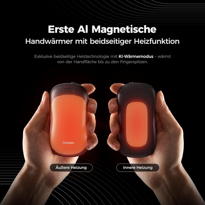 Електричні грілки для рук OCOOPA 2 шт., 10000mAh Powerbank, USB, 4 режими нагріву, до 58°C, для чоловіків, ідеально для гольфу, полювання та кемпінгу, UT3 PRO, чорний