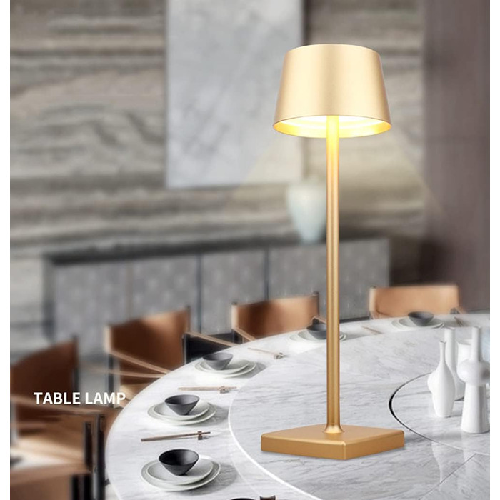 Настільна лампа бездротова 2 шт. (золота), IP54, 6000mAh, повна цинкова сплава, регулювання яскравості, для дому та бізнесу