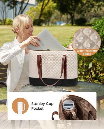 Сумка для ноутбука LOVEVOOK 15.6 дюймів для жінок з відділенням для ланчу, сумка-шоппер, ділова сумка, портфель, сумка для навчання, середнього розміру, водонепроникна, чорна