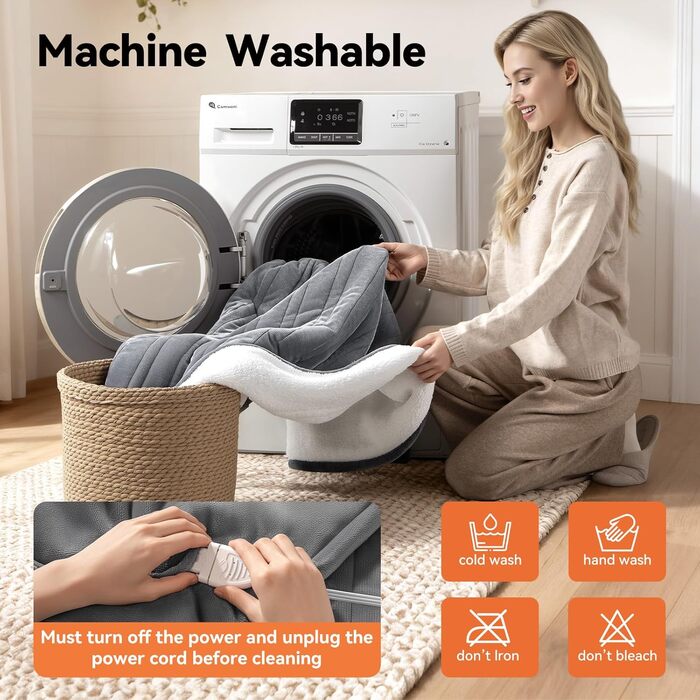 Електрична ковдра з автовимкненням та 9 зон нагріву 200x180 см, таймер 1-9 год з функцією пам'яті, швидкий нагрів та рівномірний розподіл тепла, двостороння фланель та штучне хутро