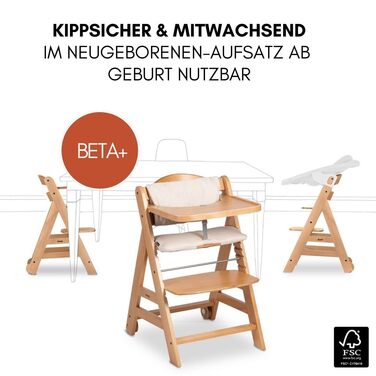 Дитячий стільчик Hauck Beta+ Newborn Set Deluxe - комплект для годування з народження з м'яким сидінням, бланкетом та підносом - білий (натуральний)