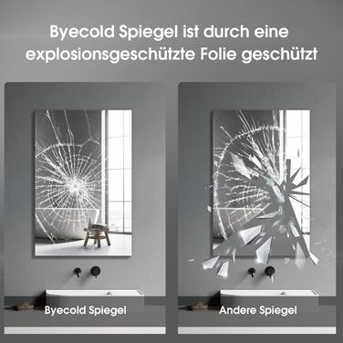 Дзеркало для ванної кімнати LED ByeCold 60x80 см з підсвічуванням, антизапарювання, WiFi, погода та дата, сенсорне управління