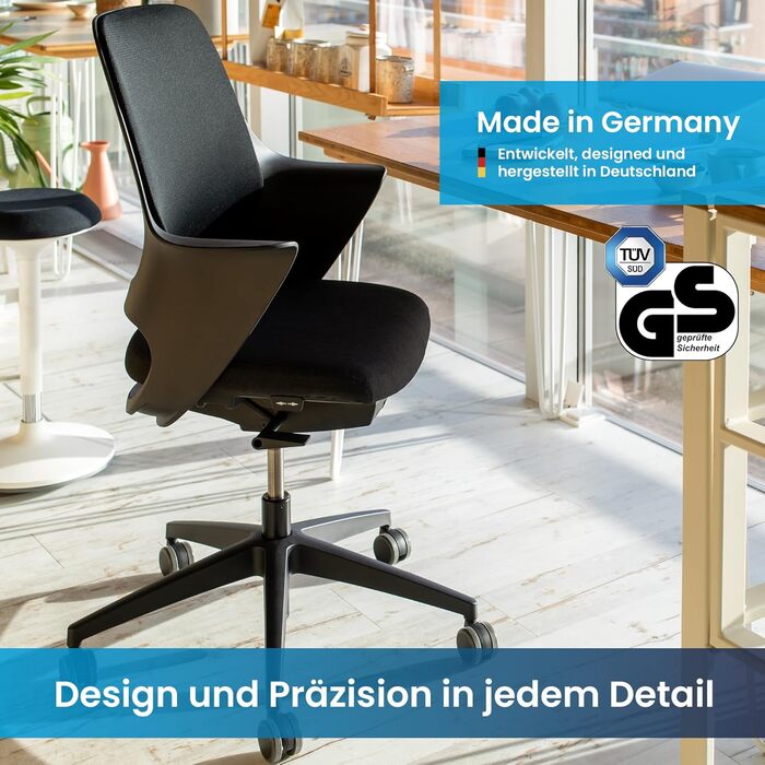 Ergotopia WellBack: Ергономічне крісло для офісу та дому, Made in Germany, з підтримкою попереку та синхромеханікою, білий каркас, сірий колір