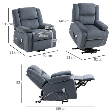 Реклайнер для телевізора HOMCOM Recliner з електричним регулюванням з функцією відкидання та дистанційним керуванням, оксамитовий вигляд сірого кольору, 92x93x105см