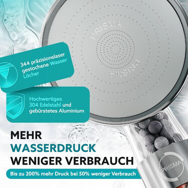 Насадка для душу PRISMA: 3 функції, фільтр, економія води, високий тиск, масаж, ручна лійка, 1 шт.