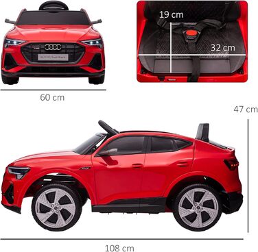 Дитячий електромобіль HOMCOM Audi E-tron 12V з пультом, ременем безпеки, музикою (MP3/USB/TF), для дітей 3-5 років, 3-5 км/год, червоний