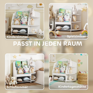 AIYAPLAY Поличкова шафа для дитячої кімнати з 7 полицями для книг та іграшок, з заокругленими краями, витримує 40 кг, білий колір