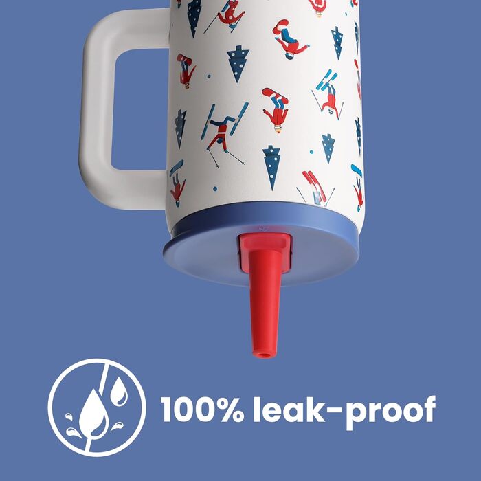 Термокружка-пляшка 900 мл з нержавіючої сталі з ручкою та трубочкою – BPA-free, з подвійними стінками, не протікає – для подорожей, офісу, університету, спорту та як подарунок. Підходить для катання на лижах.