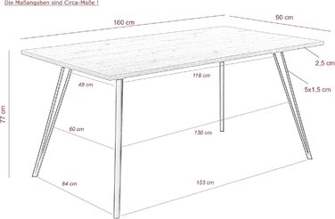 Стіл кухонний Hela Oksana, 160x90 см, з металевим каркасом, шпон, бетонний дизайн