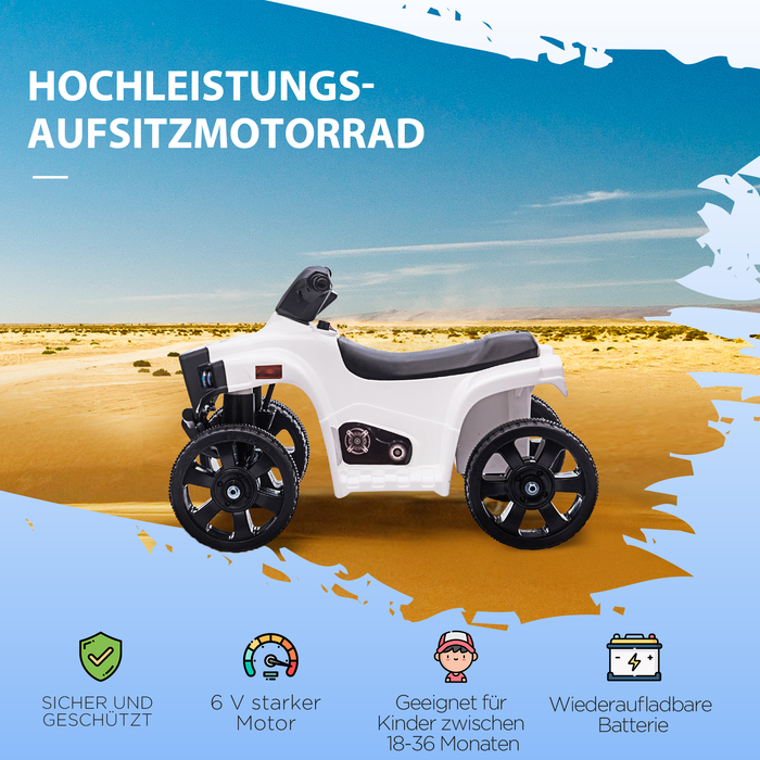 HOMCOM Mini Electric Quad Kids Електричний квадроцикл Коляска Електричний мотоцикл з 2 фарами Електричний квадроцикл Пляжний автомобіль Форма PP Сталь Чорний+Білий