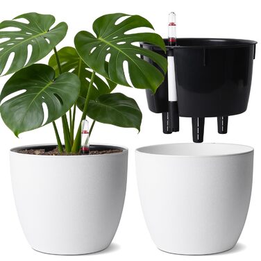 Автоматичні горщики для квітів T4U з індикатором води, 2 шт., 20 см, білий. Підходять для монстери та розмарину, для дому та саду