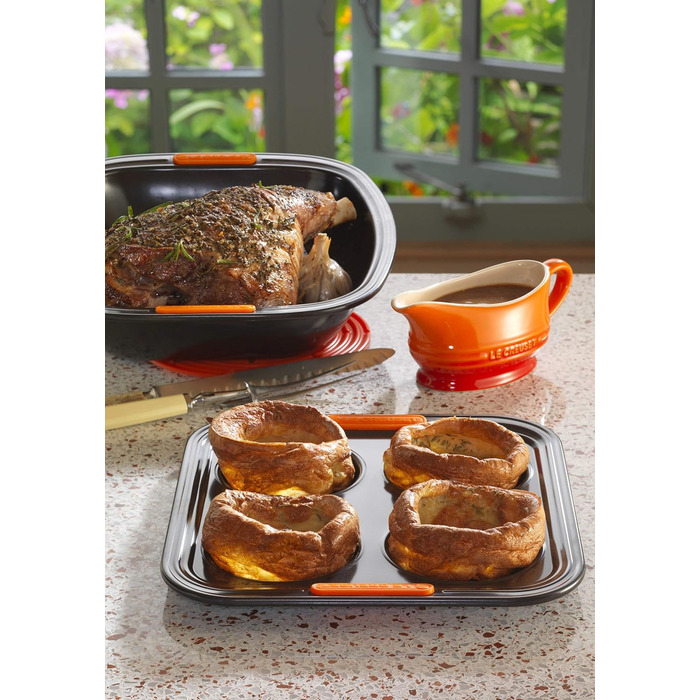 Форма для випічки Yorkshire від LE CREUSET, 12 шт., діаметр 7 см, з антипригарним покриттям, для закваски, з вуглецевої сталі, антрацит/помаранчевий