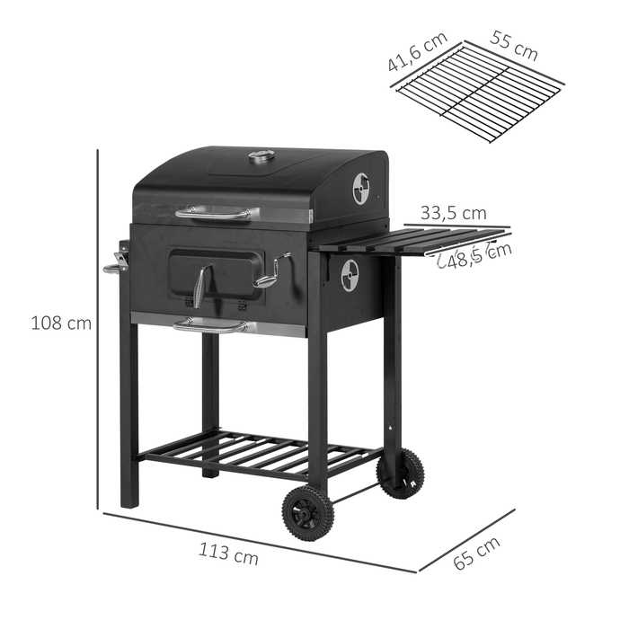 Grillwagen Outsunny для вугілля, BBQ, Standgrill, нержавіюча сталь, чорний, 113x65x108 см для саду та тераси