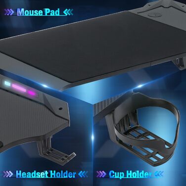 Ігровий стіл 120x60 см з LED Z-подрофкою, карбоновим покриттям, тримачем для напоїв та гачком для навушників. Стабільний та ергономічний стіл для геймерів та офісу.