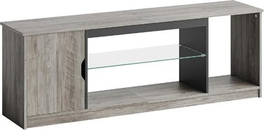 Тумба під телевізор Bestier 145x35x52 см для телевізорів до 65 дюймів з RGB LED-підсвічуванням (22 кольори) та регульованими скляними полицями - низький комод для вітальні, спальні (Сірий)
