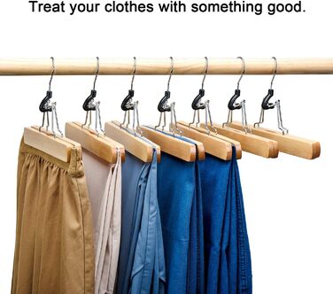 Дерев'яні вішалки для штанів та одягу House Day: 25 вішалок для спідниць, 11 для штанів, білі, з кліпсами, 360° обертання, 35,5 см (натуральне дерево)